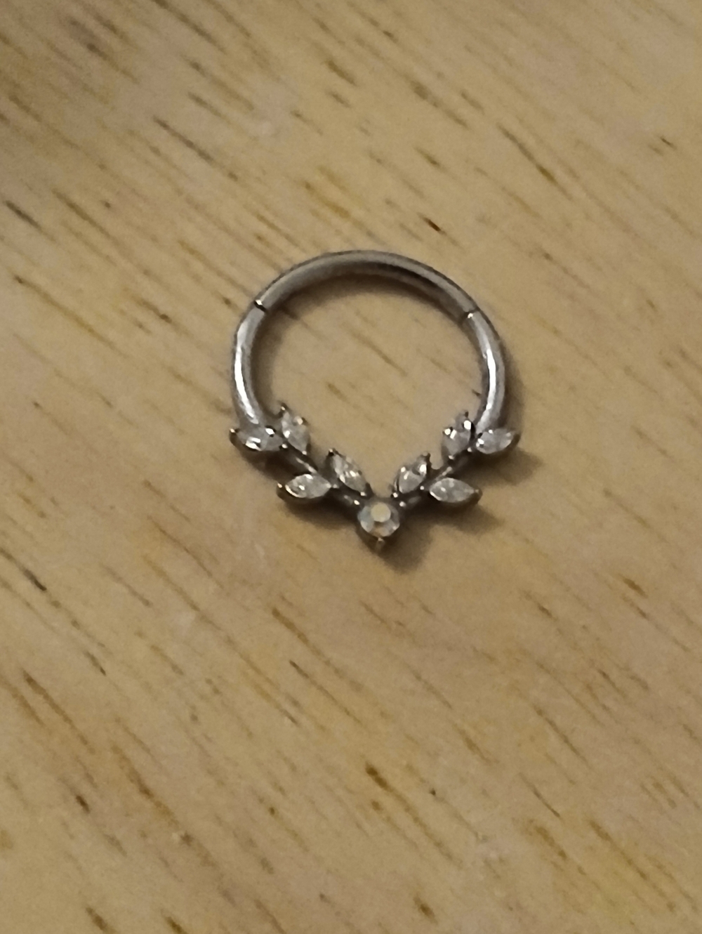 Silver Opal CZ Hinged Hoop Septum Ring